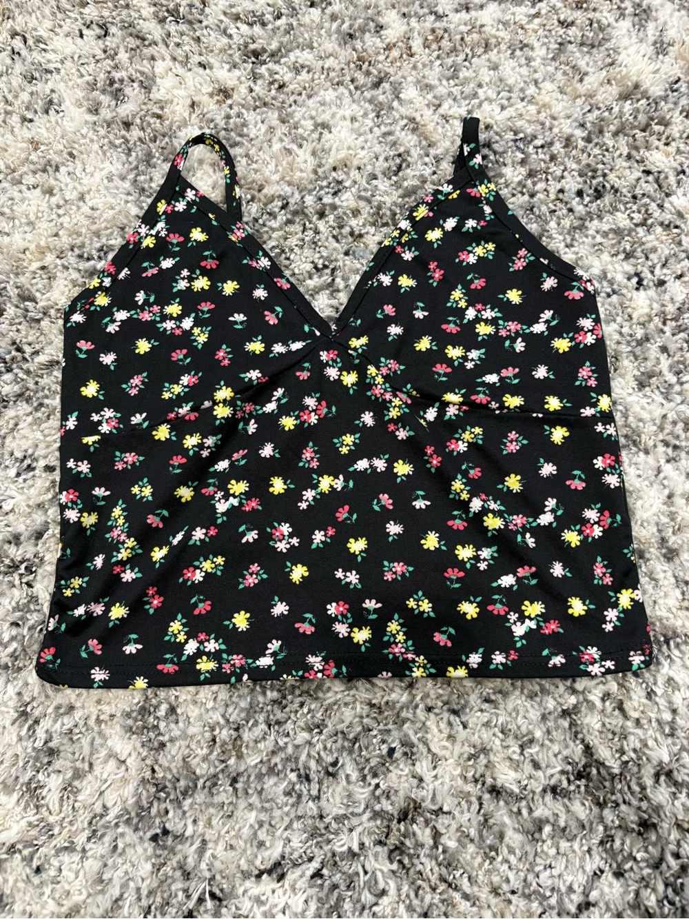 Black Floral V-Neck Cami Top